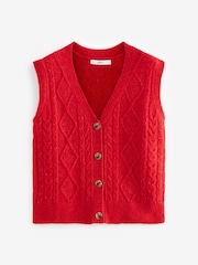 Red Sleeveless Button Through Cable Knitted Waistcoat - Image 5 of 7