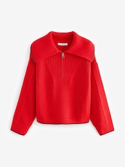 Red Open Stitch Mesh Zip Neck Collar Jumper - Image 4 of 6