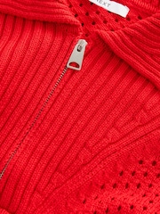 Red Open Stitch Mesh Zip Neck Collar Jumper - Image 5 of 6