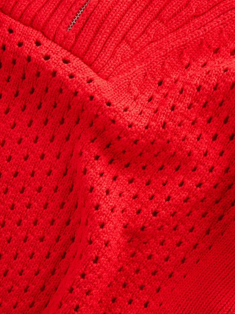 Red Open Stitch Mesh Zip Neck Collar Jumper - Image 6 of 6