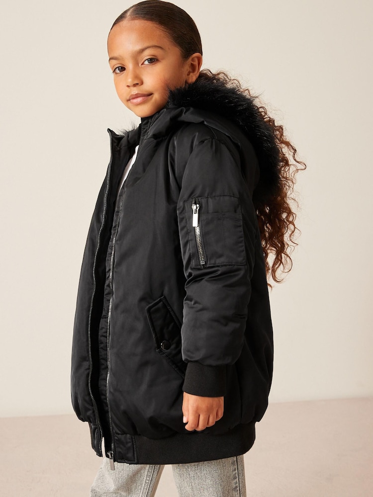 črna - odporen na dež Longline Padded Bomber jakna; suknjič (6-16yrs) - Slika 1 iz 10