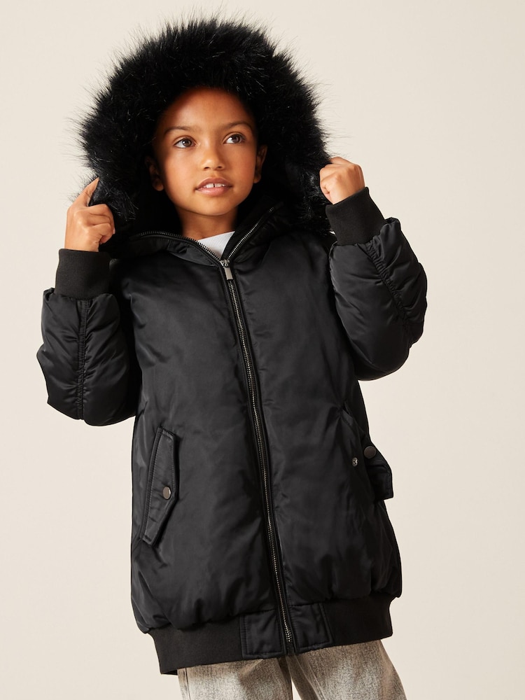 črna - odporen na dež Longline Padded Bomber jakna; suknjič (6-16yrs) - Slika 2 iz 10