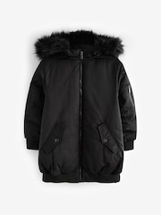 črna - odporen na dež Longline Padded Bomber jakna; suknjič (6-16yrs) - Slika 6 iz 10