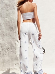 White Embroidered Wide Leg Trousers With Linen - Image 4 of 5