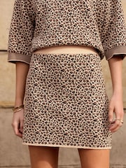 Brown Co-Ord Leopard Animal Knitted Mini Skirt - Image 2 of 6