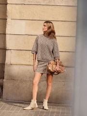 Brown Co-Ord Leopard Animal Knitted Mini Skirt - Image 4 of 6