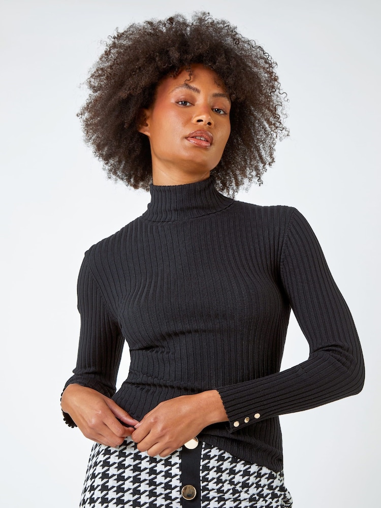 Dusk Black Ribbed Turtle Neck Jumper - Image 1 of 5 Dusk Black Ribbed Turtle Neck Jumper - Image 1 of 5