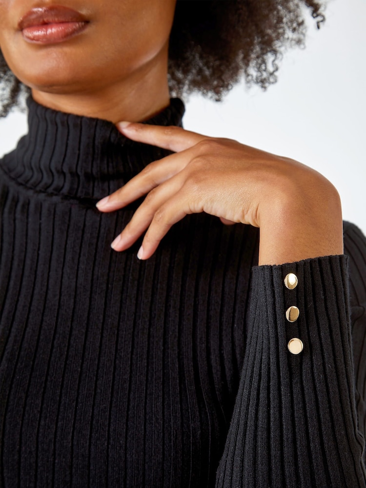 Dusk Black Ribbed Turtle Neck Jumper - Image 5 of 5 Dusk Black Ribbed Turtle Neck Jumper - Image 5 of 5