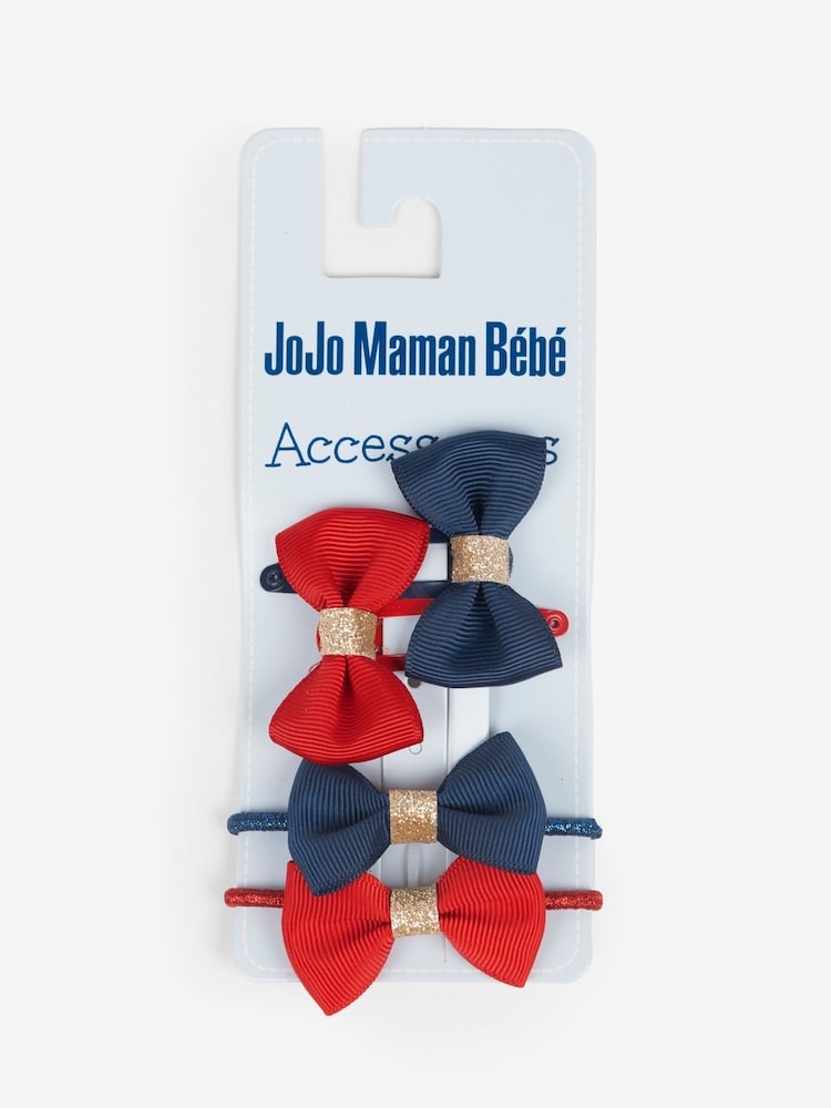JoJo Maman Bébé Navy & Red 4-Piece Hairbands and Hairclips Set - Image 1 of 3