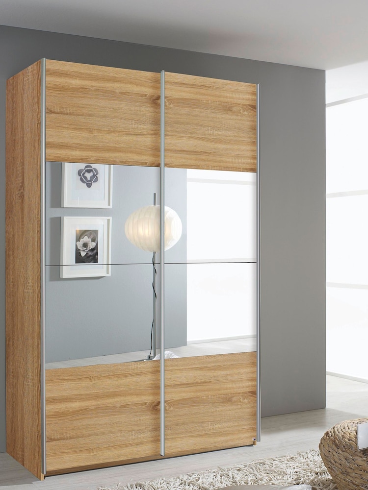Rauch Oak Cameron Wood and Mirror Sliding Semi 1.3m Sliding Fitted Wardrobe - Image 1 of 2