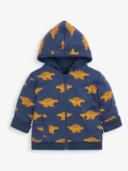 JoJo Maman Bébé Indigo Boys Dinosaur Appliqué Reversible Hoodie - Image 2 of 5
