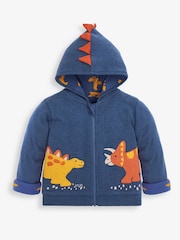 JoJo Maman Bébé Indigo Boys Dinosaur Appliqué Reversible Hoodie - Image 3 of 5