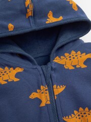 JoJo Maman Bébé Indigo Boys Dinosaur Appliqué Reversible Hoodie - Image 4 of 5
