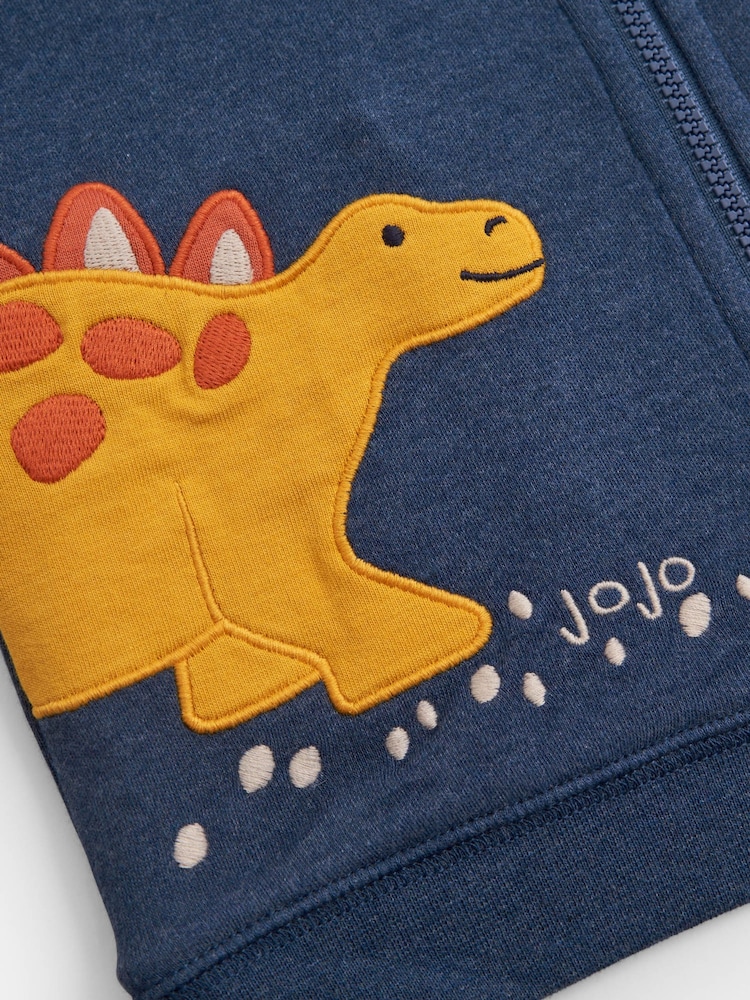 JoJo Maman Bébé Indigo Boys Dinosaur Appliqué Reversible Hoodie - Image 5 of 5