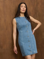 Mint Velvet Blue Denim Scallop Mini Dress - Image 1 of 8