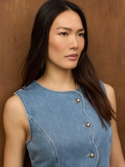 Mint Velvet Blue Denim Scallop Mini Dress - Image 4 of 8