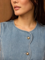 Mint Velvet Blue Denim Scallop Mini Dress - Image 6 of 8