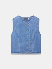 Mint Velvet Blue Denim Scallop Detail Waistcoat - Image 6 of 7