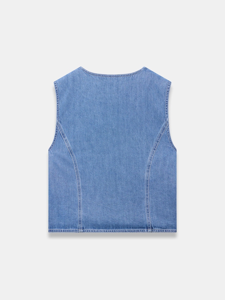 Mint Velvet Blue Denim Scallop Detail Waistcoat - Image 7 of 7 Mint Velvet Blue Denim Scallop Detail Waistcoat - Image 7 of 7