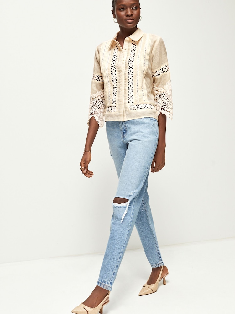 Mittelblau/Zierrisse - Mom-Jeans, 100 % Baumwolle - Bild 2 von 7 Mittelblau/Zierrisse - Mom-Jeans, 100 % Baumwolle - Bild 2 von 7