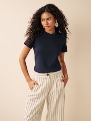 Navy Blue Essential Pure Cotton Short Sleeve Crew Neck T-Shirt - Image 1 of 6