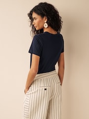 Navy Blue Essential Pure Cotton Short Sleeve Crew Neck T-Shirt - Image 3 of 6
