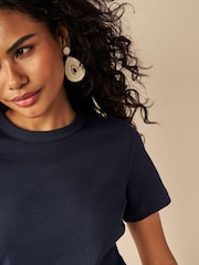 Navy Blue Essential Pure Cotton Short Sleeve Crew Neck T-Shirt - Image 4 of 6