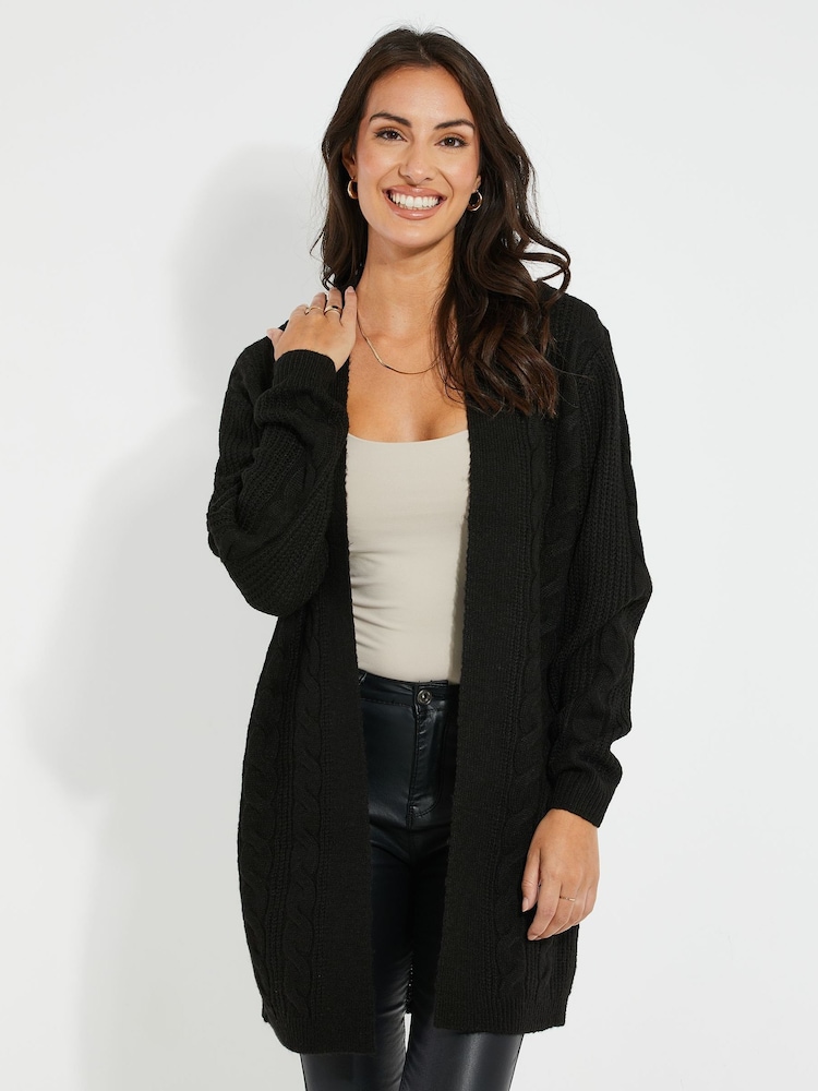 Threadbare Black Curve Ladies Rozanna Cable Detail Cardigan - Image 1 of 4