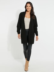 Threadbare Black Curve Ladies Rozanna Cable Detail Cardigan - Image 3 of 4