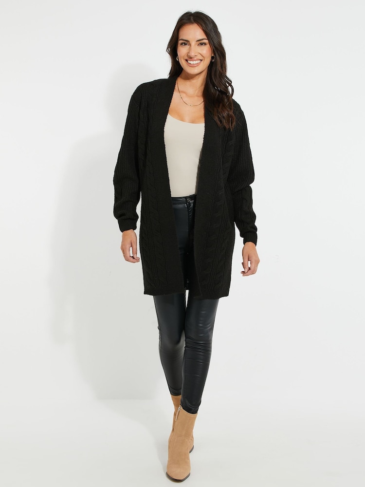 Threadbare Black Curve Ladies Rozanna Cable Detail Cardigan - Image 3 of 4