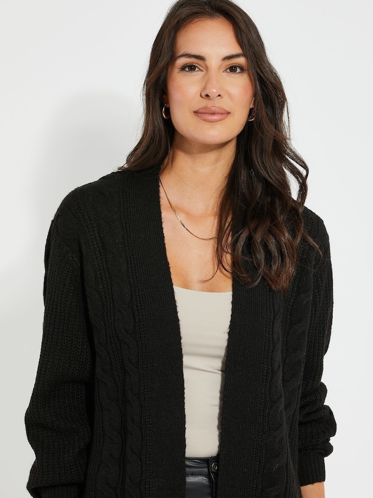 Threadbare Black Curve Ladies Rozanna Cable Detail Cardigan - Image 4 of 4