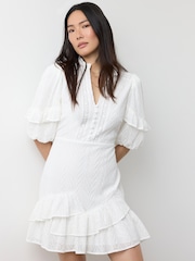 Mint Velvet White Embroidered Detail Mini Dress - Image 2 of 8