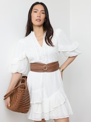 Mint Velvet White Embroidered Detail Mini Dress - Image 3 of 8