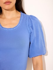 Mint Velvet Blue Cotton Puff Sleeve Top - Image 4 of 6