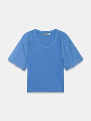 Mint Velvet Blue Cotton Puff Sleeve Top - Image 5 of 6