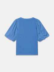 Mint Velvet Blue Cotton Puff Sleeve Top - Image 6 of 6