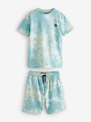 Mineral Green 100% Cotton Tie Dye T-Shirt And Shorts Set (3-16yrs) - Image 1 of 3