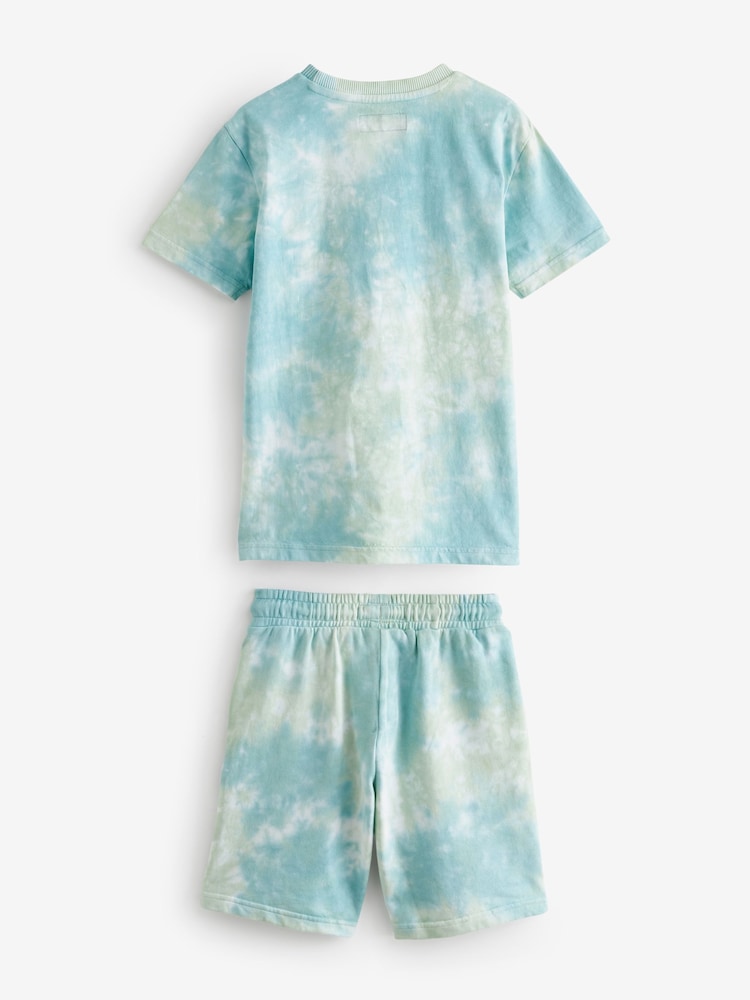 Mineral Green 100% Cotton Tie Dye T-Shirt And Shorts Set (3-16yrs) - Image 2 of 3