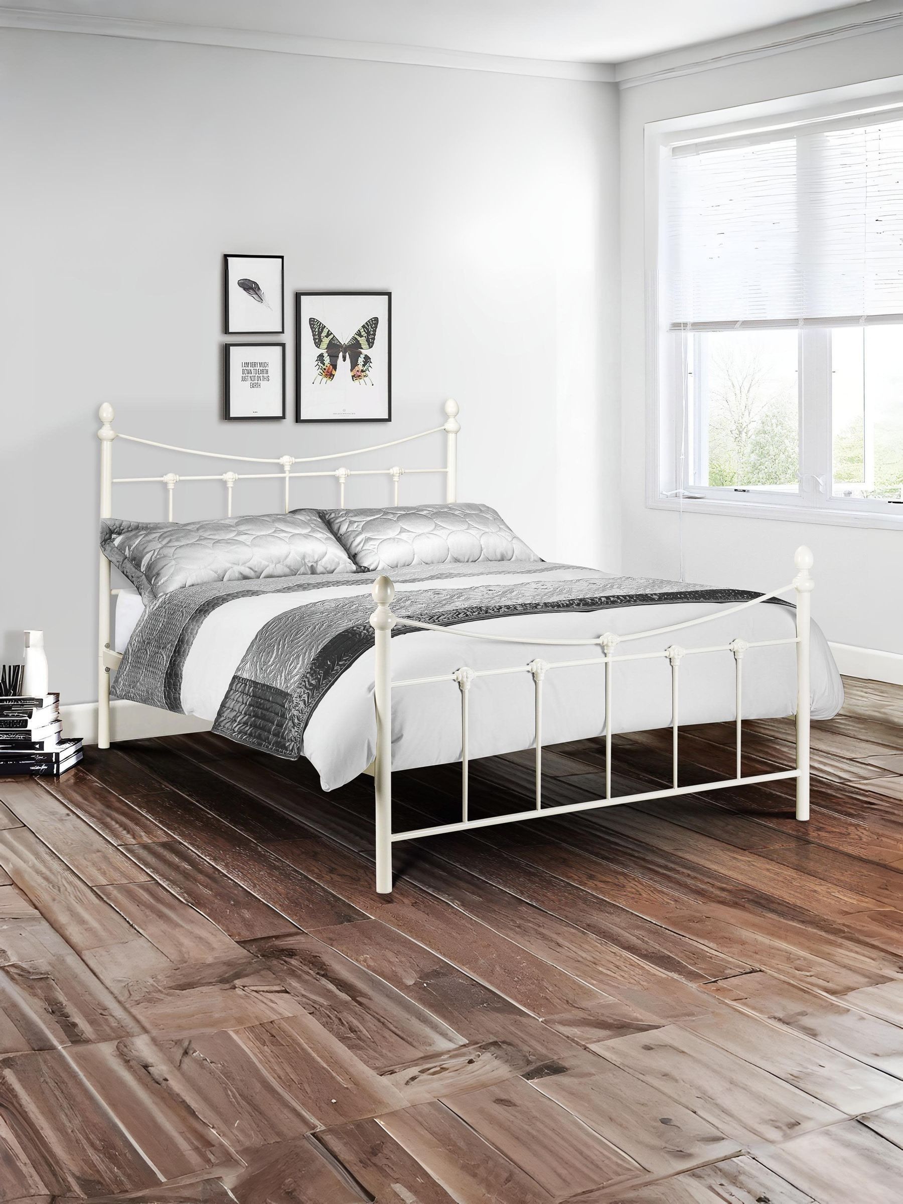 Julian Bowen Rebecca King Size Metal Bed Frame Stone White - Image 3