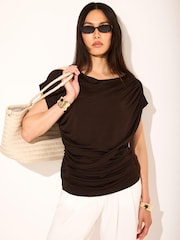 Mint Velvet Brown Drape Detail Top - Image 4 of 8