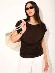 Mint Velvet Brown Drape Detail Top - Image 6 of 8