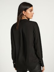 Black Long Sleeve Overhead V-Neck Relaxed Fit Blouse - Image 3 of 6