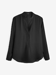 Black Long Sleeve Overhead V-Neck Relaxed Fit Blouse - Image 5 of 6
