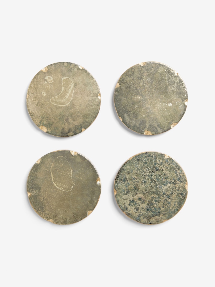 Clarke & Clarke Set of 4 Emerald Green/Gold Aqueous Marble Coasters - Image 2 of 4