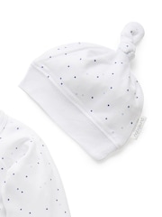 Purebaby Blue Baby 100% Cotton Hat Bib & Sleepsuit Set 3 Piece - Image 2 of 7