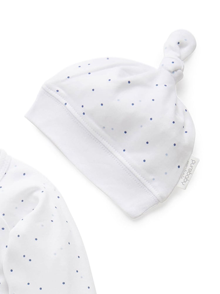 Purebaby Blue Baby 100% Cotton Hat Bib & Sleepsuit Set 3 Piece - Image 2 of 7