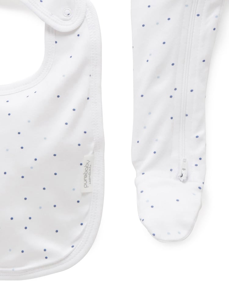 Purebaby Blue Baby 100% Cotton Hat Bib & Sleepsuit Set 3 Piece - Image 4 of 7