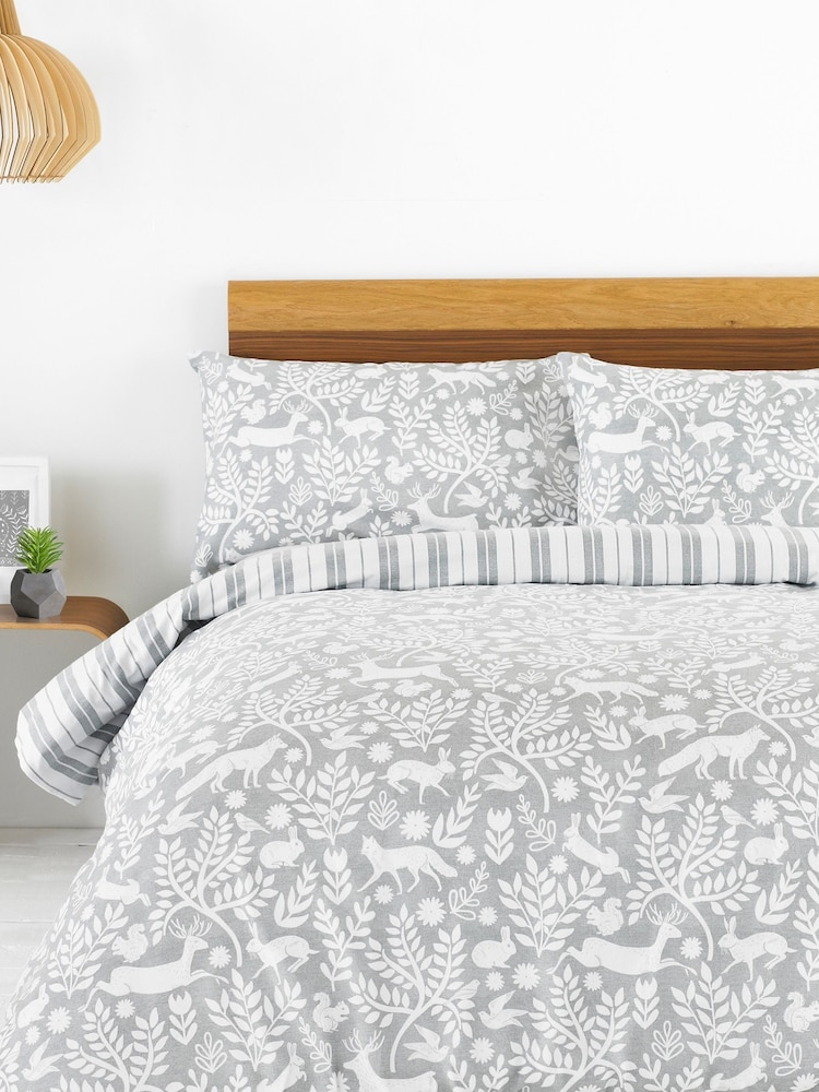 Furn Grey Skandi Woodland Brushed 100% Cotton Stag Reversible Christmas Duvet Cover and Pillowcase Set - Image 1 of 3