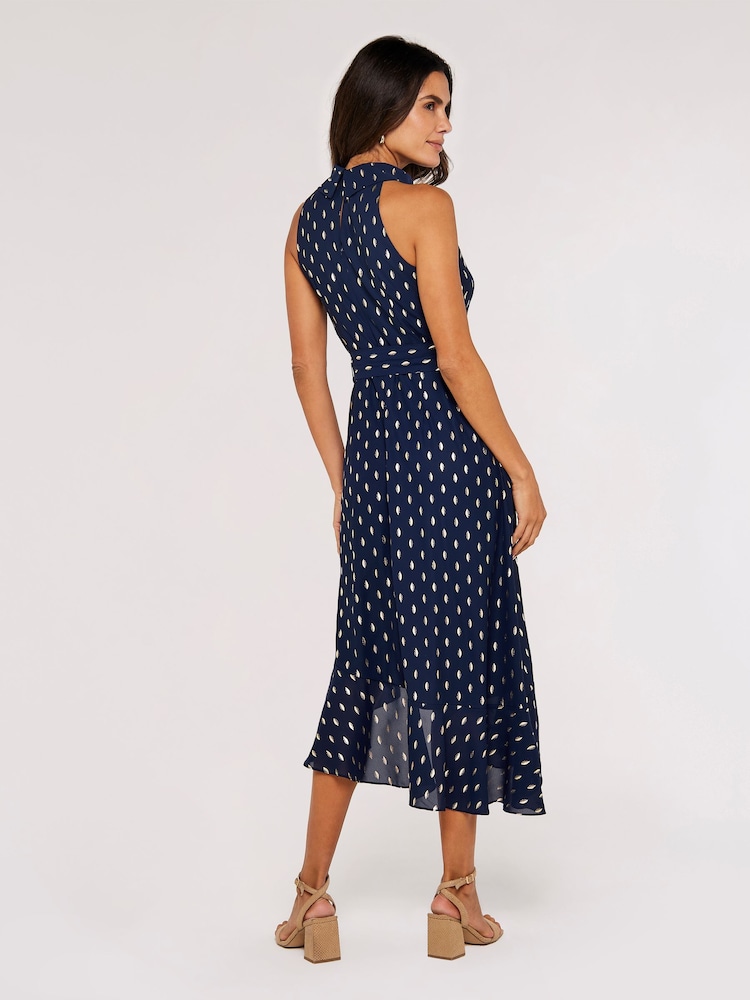 Apricot Navy Blue Gold Foil Halter Neck Midi Dress - Image 2 of 4 Apricot Navy Blue Gold Foil Halter Neck Midi Dress - Image 2 of 4