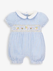 JoJo Maman Bébé Blue Embroidered Bee Baby Romper - Image 1 of 2